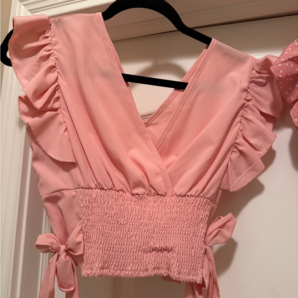 Pink Ruffle Smocked Women's Top - Picture 2 of 4